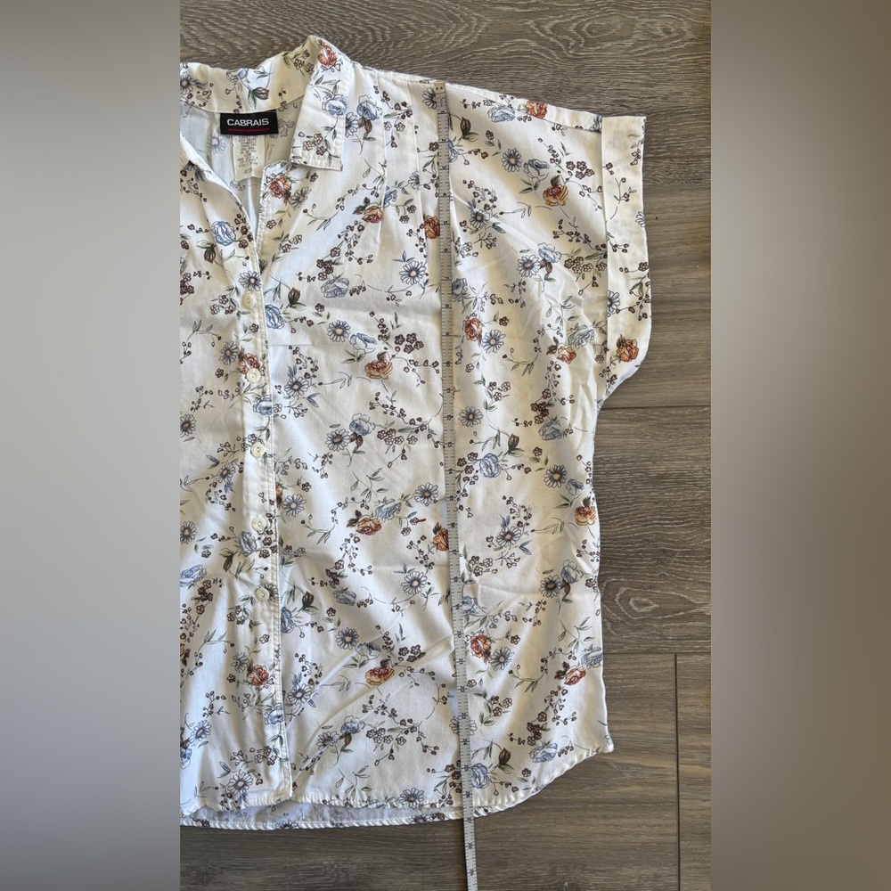 Vintage Cabrais White Blue Orange Floral Collared Button Up Grandmacore Shirt 22 - Picture 3 of 8